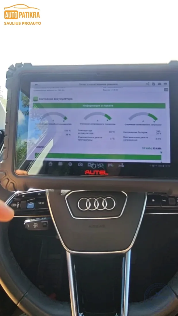 Audi e-tron baterijos parametrų patikra „Autel“ įranga